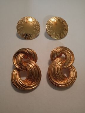 #1176.  2 Piece Gold Toned Earring Bundle, With Post Backs.